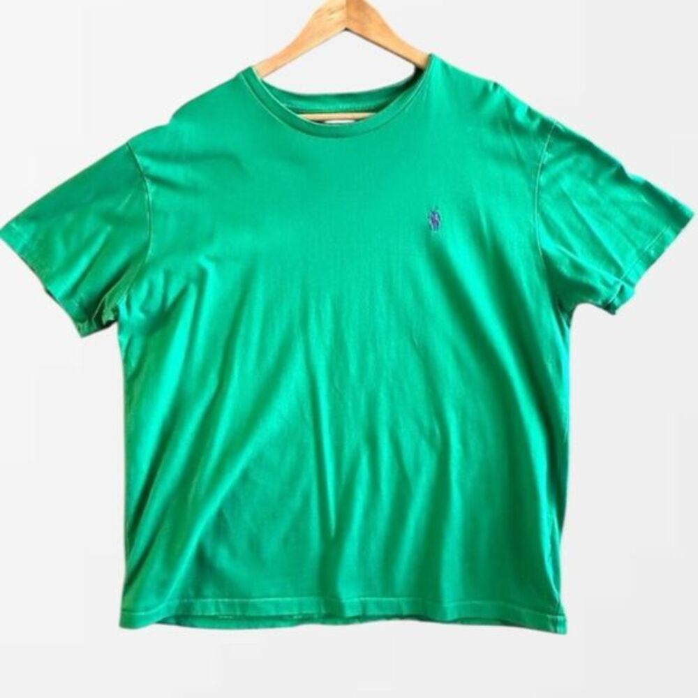 Polo Ralph Lauren Mens Green Short Sleeve T-Shirt Purple Pony Logo Size L Preppy